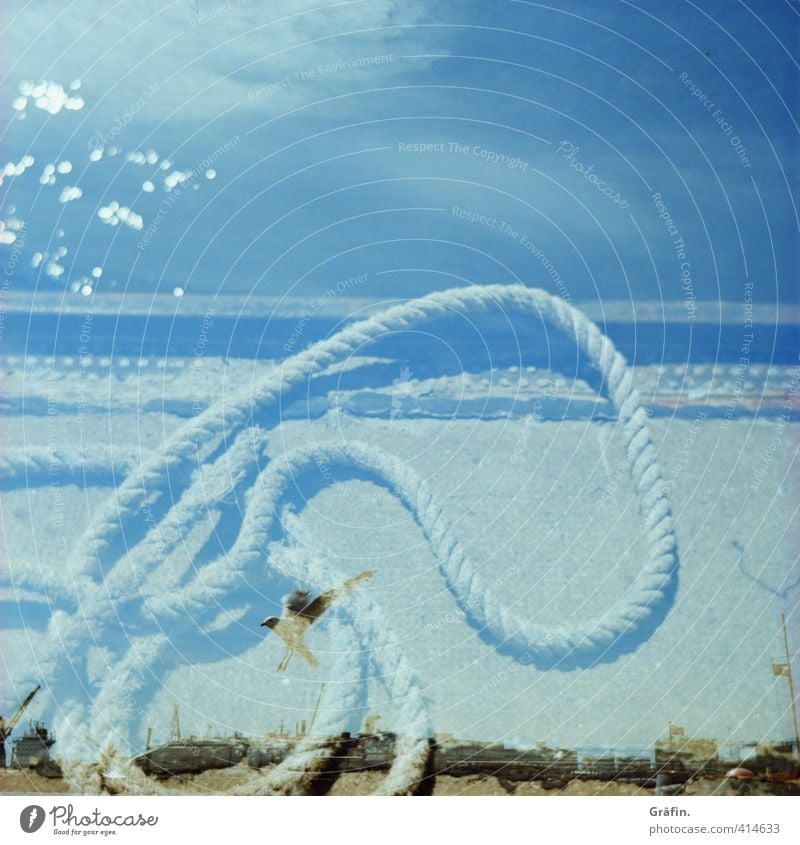 dream city Tourism Trip Port City Deserted Harbour Rope Relaxation Dream Town Blue Calm Wanderlust Logistics Colour photo Exterior shot Experimental Lomography