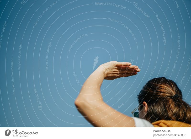 Woman with hand up Close-up Hand body part raised Fingers Body Human being Minimal Street Arm Sunlight Symbols and metaphors Palm of the hand Conceptual design