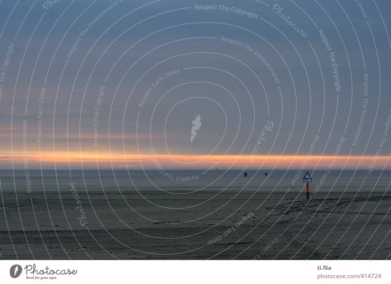 SPO | Light on the horizon Summer Coast North Sea Eyderstedt St. Peter-Ording Relaxation Infinity Blue Gray Orange Red Loneliness Horizon Tourism Colour photo