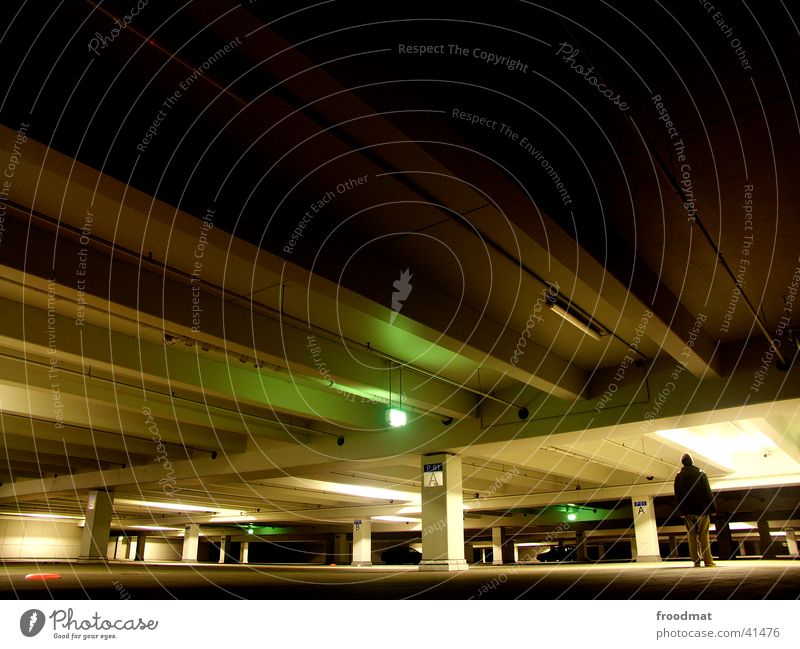 Parking garage #3 Garage Concrete Cold Looking Cologne Skylight Empty Night Long exposure Emergency exit Dark Technical Deep froodmat Car Available Light