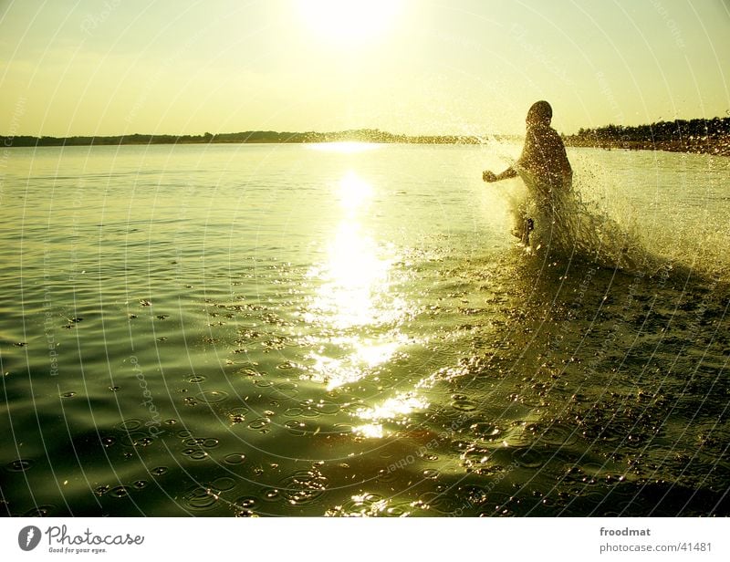 Water splashes wet #3 Summer Lake Moody Beach Action Back-light Reflection Lake Baggersee Swimming & Bathing Sun Drops of water Joy Dynamics Running