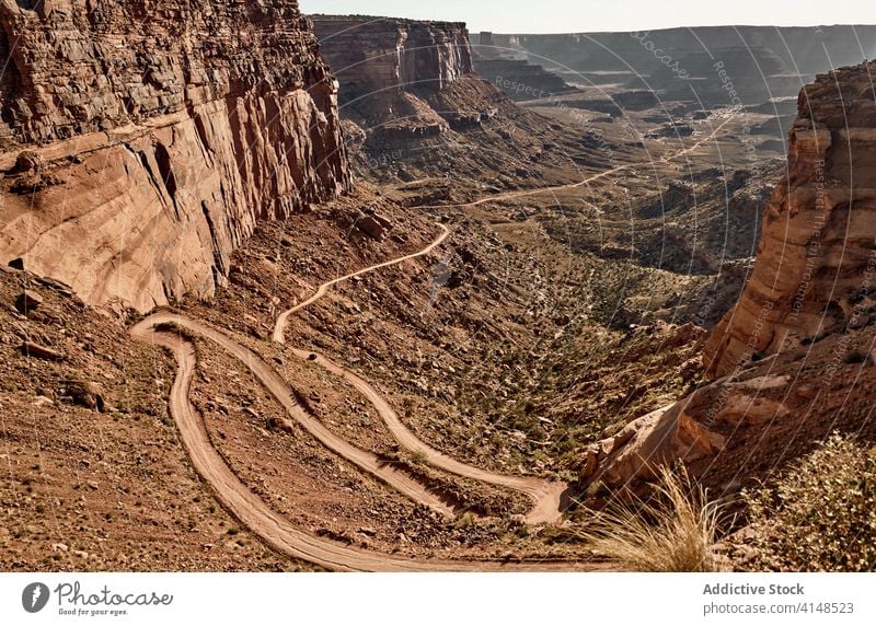 Wonderful scenery of canyon on sunny day mountain stone landscape landmark canyonlands national park rough utah usa united states america road nature journey