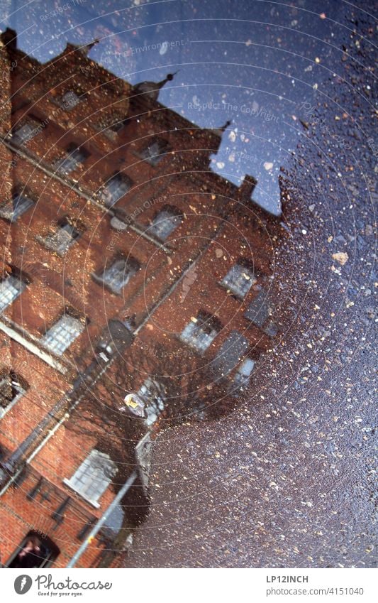 Lübeburg puddle Puddle reflection House (Residential Structure) Historic Old town Luneburg Water Floor covering dwell Building Surrealism