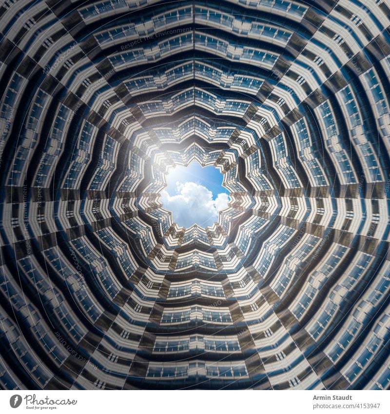 Composition, courtyard of a skyscraper with blue windows abstract administration architectural architecture artificial background bright building buildings