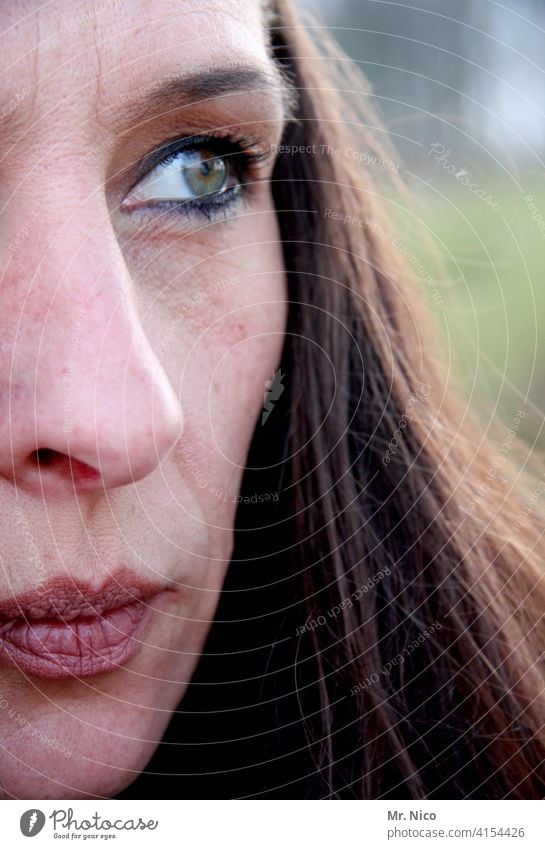 half of the face Hair and hairstyles portrait Face Feminine Woman Lips Mouth Nose Eyes Head Long-haired naturally Detail of face Self-confident