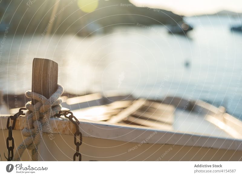 Boat on beach near sea boat shore shabby seascape coast water tranquil amazing sa caleta ibiza spain calm summer nature idyllic vessel landscape transport