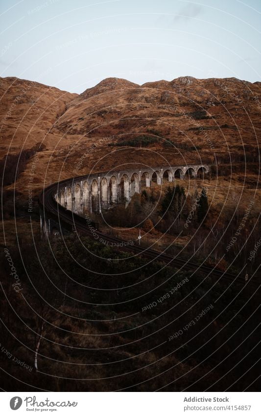 Old stone viaduct in mountains railway railroad highland glenfinnan viaduct scenery autumn breathtaking construction scottish highlands scotland uk