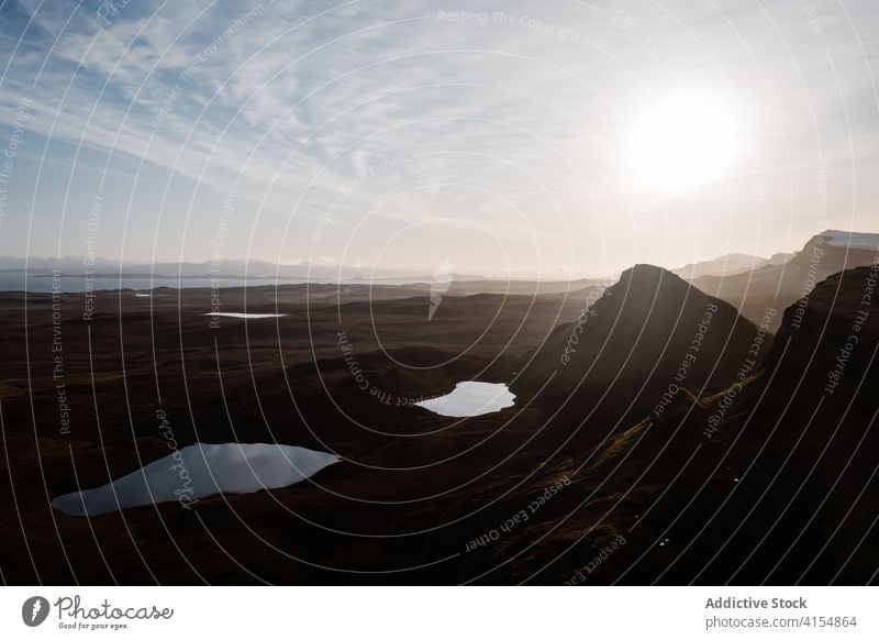 Majestic scenery of mountains and lake in morning landscape highland dawn sun breathtaking scottish highlands scotland uk united kingdom cloudy sky bright