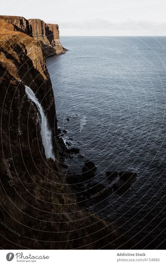 Amazing rocky cliff near sea mountain landscape seascape spectacular scenery autumn season scottish highlands scotland uk united kingdom waterfall rough