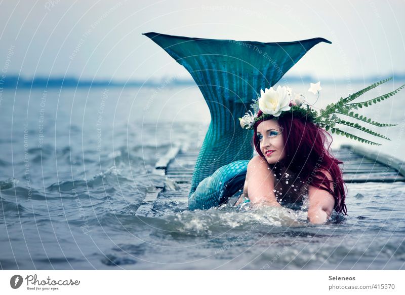 sea foam Ocean Waves Swimming & Bathing Human being Feminine Woman Adults 1 Environment Nature Water Cloudless sky Horizon Flower Coast Lakeside North Sea