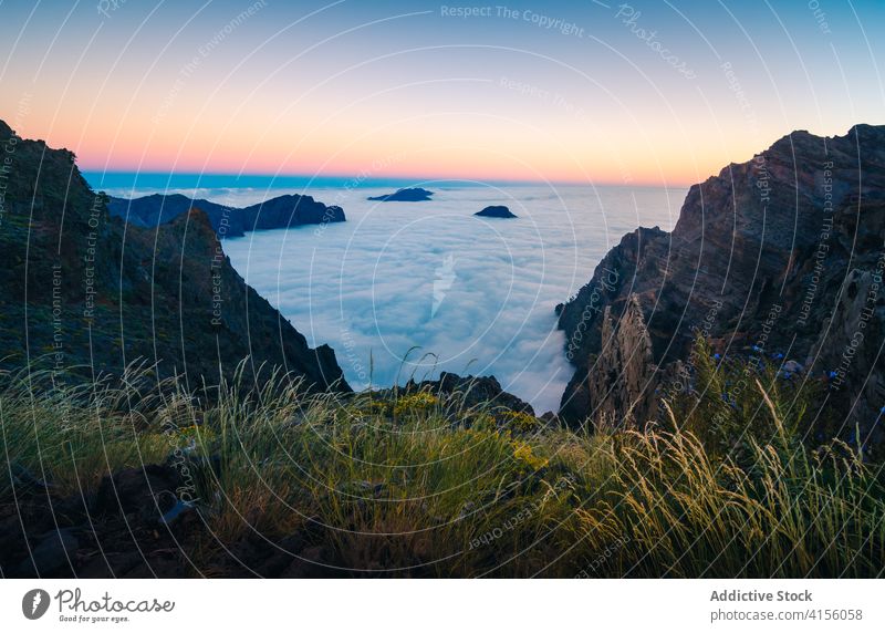 Amazing seascape and rocks at sundown scenery rocky hill sunset landscape nature mountain highland foam coast shore sky picturesque water tranquil peaceful