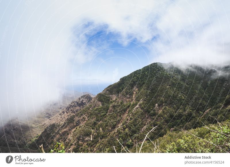 Picturesque landscape of mountains in summer breathtaking highland scenery green range blue sky nature rocky tenerife spain canary island scenic picturesque