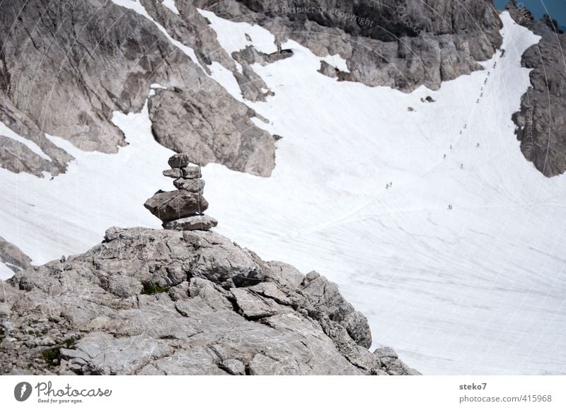 Hiking ants Crowd of people Rock Mountain Glacier Effort Discover Relaxation Contentment Cold Alps Lanes & trails Road marking Cairn Subdued colour