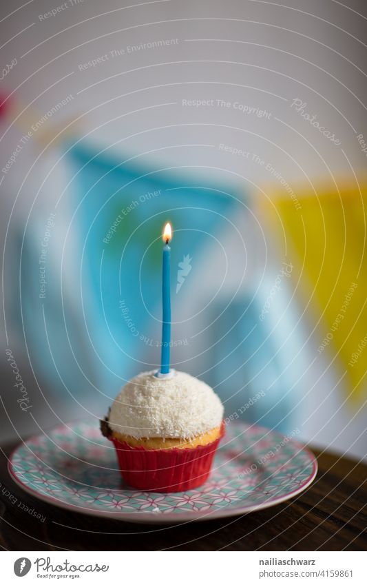 Happy birthday! Birthday Muffin shoulder stand Birthday cake birthday candles birthday party celebration Loneliness Loneliness Silence Lonely Blue Yellow Plate