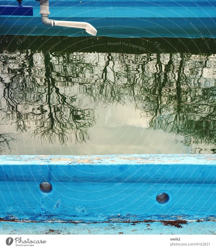 non-swimmer pool Open-air swimming pool Swimming pool Sporting Complex Deserted Close-up Exterior shot Colour photo Calm Water Stone Idyll Tree