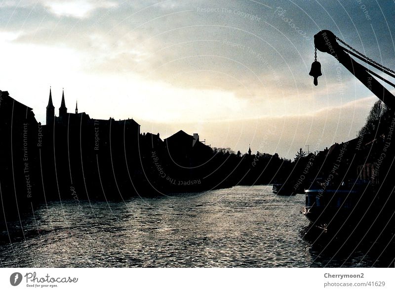 Bamberg landing stage Town Clouds Dusk Dark Europe Harbour Evening River Water siluette