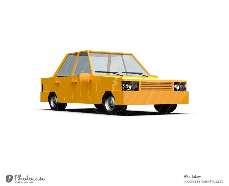 Low Poly Yellow Car Sedan Isolated on White Background city urban engine driver infographic door window hood cartoon motorcar modern family template auto car