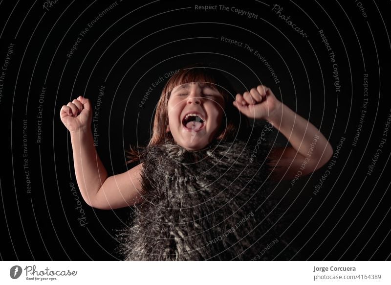 Portrait with raised hands Enchanting on one's own Attractive Beauty & Beauty Caucasian Charming Cheerful Child Infancy children Cute Dream elegance excited