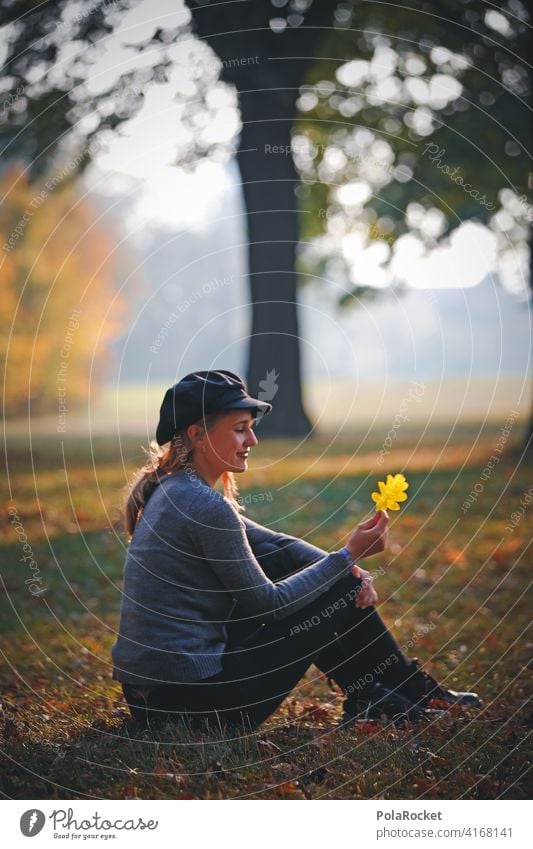 #A9# Autumn sitting with yellow leaf Exterior shot Autumnal weather Autumn leaves Hiking Positive To go for a walk Hair and hairstyles being out Experience