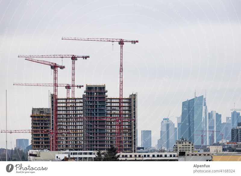 Higher Faster Next Construction site High-rise skyscrapers Architecture Building Sky City cityscape Skyline Frankfurt Facade Germany Town Hesse Crane