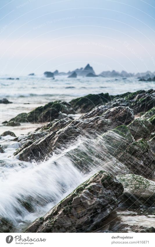 Spray on the beach of Sao Pedro de Muel part 2 Environment Nature Landscape Elements Sand Air Water Drops of water Sky Horizon Summer Climate Climate change