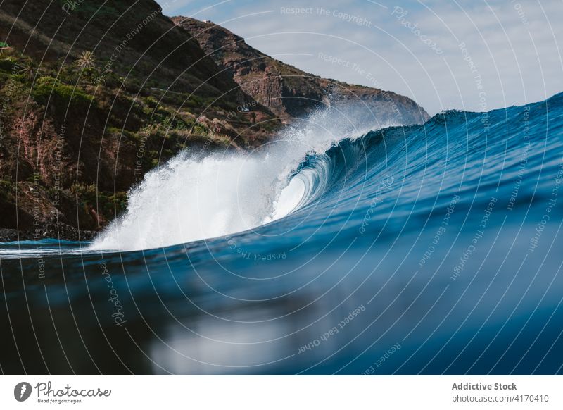 Foamy waves rolling up in ocean sea splash foam power water nature energy seascape surface sky marine aqua motion storm strength fresh move environment scenery