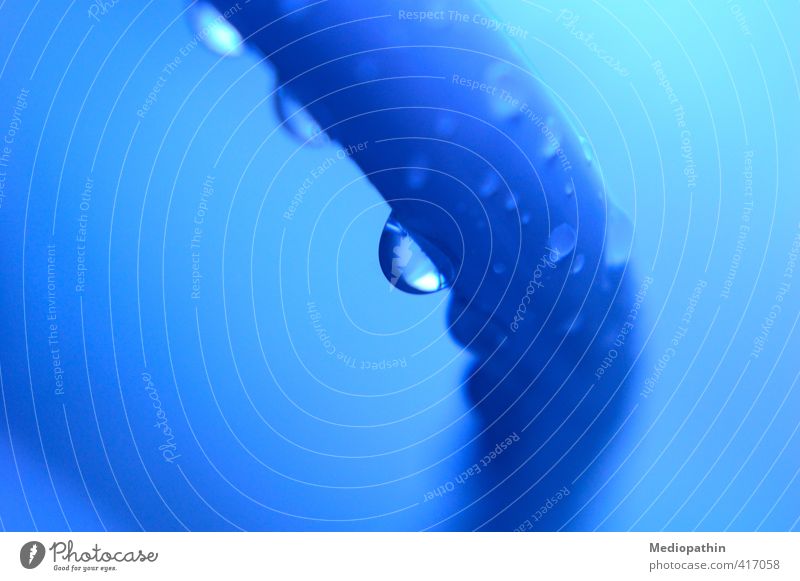 Raindrops in blue Water Drops of water Metal Fluid Cold Wet Blue Colour Reflection Pipe Iron-pipe Conduit Colour photo Exterior shot Detail