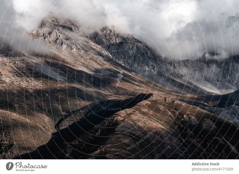 Mist landscape of mountains in autumn with cloudy sky clouds weather travel light foggy nobody free freedom wallpaper wild wildlife outdoor outside outdoors