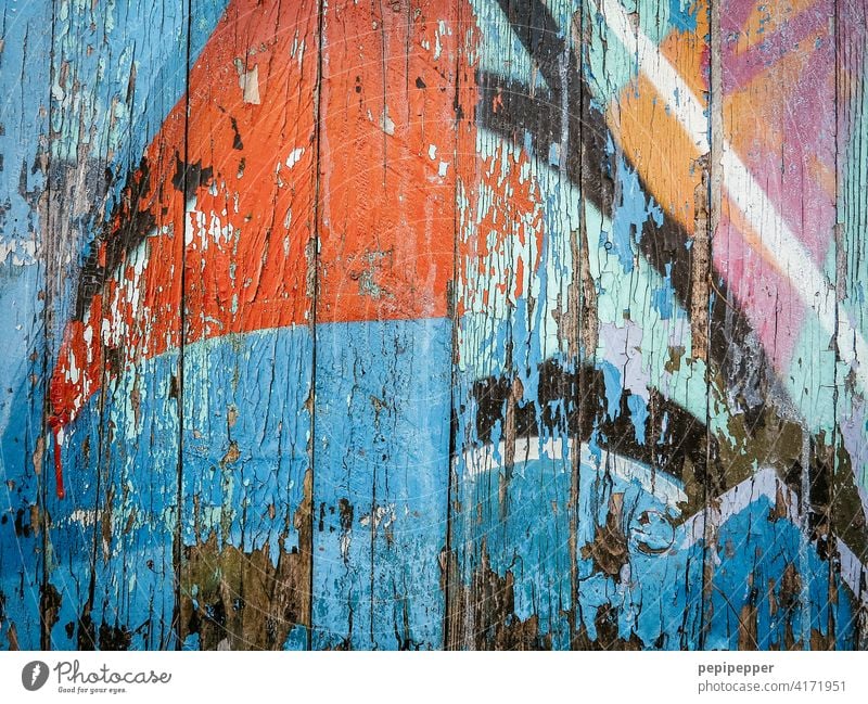 painted, old wooden wall, graffiti Graffiti Graffiti wall Wall (building) Wall (barrier) Mural painting Art Street art Facade Characters Youth culture Daub