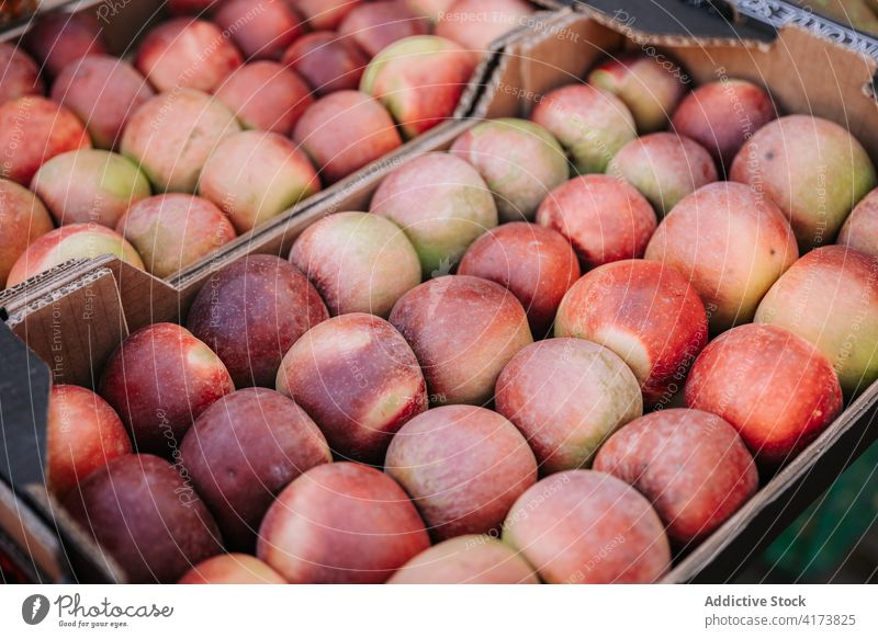 Organic ripe apples in wooden box fresh organic natural bio market harvest food fruit healthy nutrition grocery product vitamin agriculture retail container