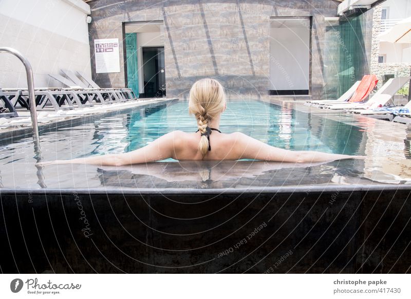 cool blonde Luxury Wellness Well-being Contentment Relaxation Calm Spa Swimming & Bathing Vacation & Travel Summer Swimming pool Feminine Young woman