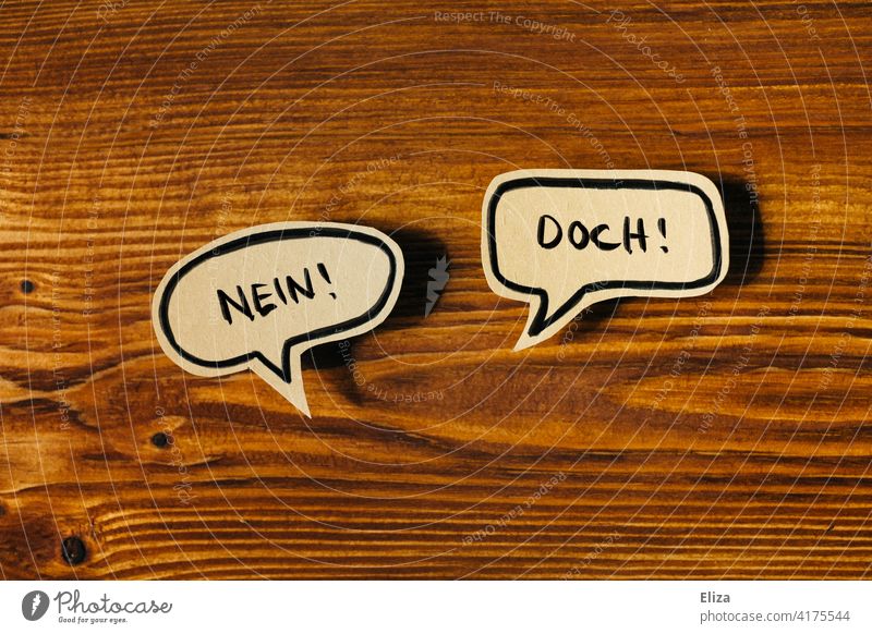 Two speech bubbles in which no and yes are written. Communication, discussion, argument, different opinions. communication yet quarrel disparate argue Discourse