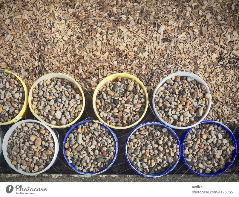 Collection material Bucket Many view from above filled stones Round Multicoloured Heavy Arrangement phalanx rank and file neat turned off out Exterior shot