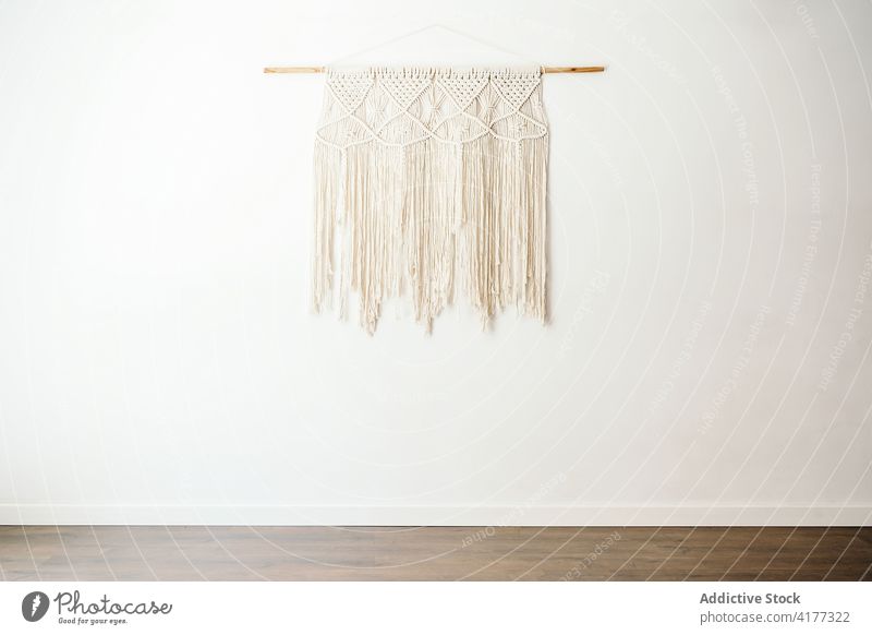 Handmade macrame decoration hanging on wall boho handmade interior eco friendly minimal style design home cotton natural simple house creative decorative