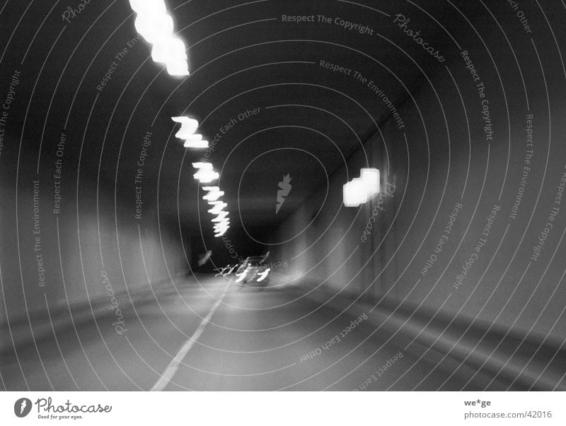 tunnels Tunnel Night shot Motor vehicle Car Black & white photo