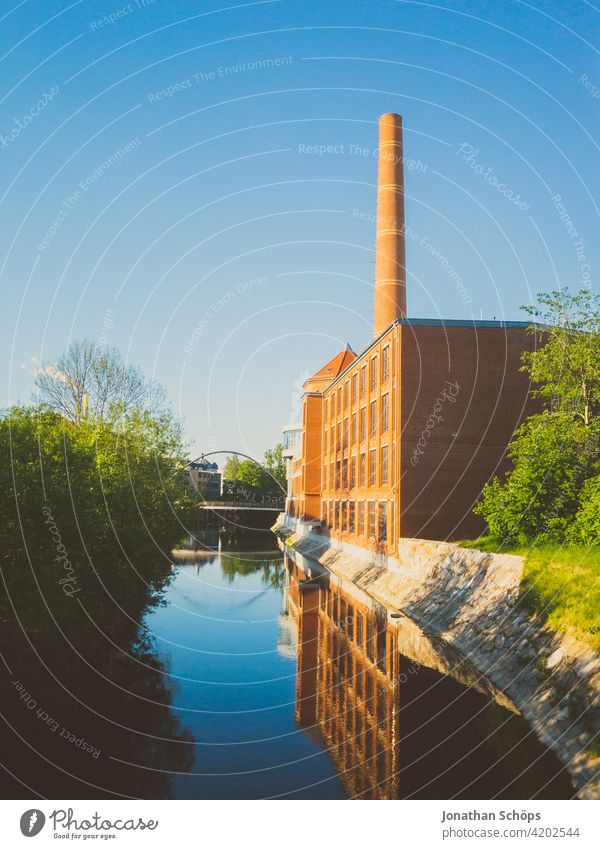 River Chemnitz with factory and chimney and bridge in cultural capital Chemnitz European Capital of Culture Capital of Culture 2025 Capital of Culture Chemnitz