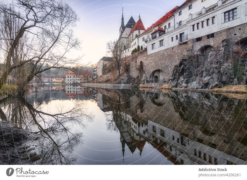 Calm river near castle at sunset landmark historic building architecture old facade heritage cesky krumlov castle czech republic calm sundown structure evening