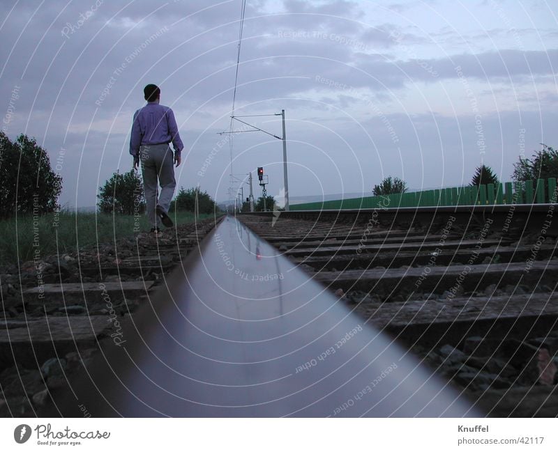 walk away Hiking Loneliness Railroad tracks Photographic technology Human being Walking