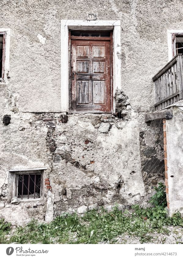 House No.1. If the money was no longer enough for a staircase. Front door House (Residential Structure) Weathered Old Preservation of historic sites