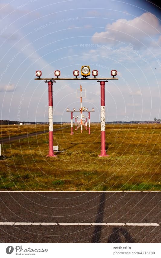 Firing of the former Berlin-Tegel Airport Far-off places Trajectory Airfield Freedom Spring Sky Horizon Deserted taxiway Skyline Summer Mirror image Copy Space