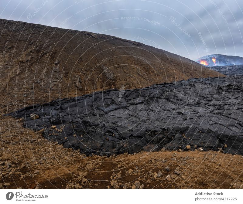 Close-up solidified magma of the volcano Fagradalsfjall in Iceland iceland lava smoke mountain red hot nature volcanic eruption crater active danger geology