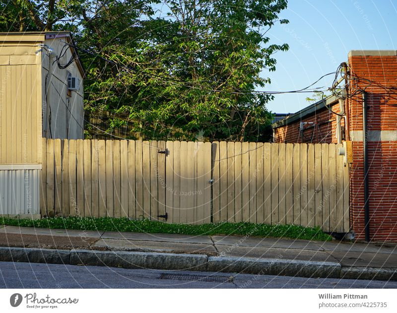 Wood Fence Street Wooden fence Exterior shot Colour photo Day Deserted Garden fence Banal Wooden board Fence post no people Empty vintage