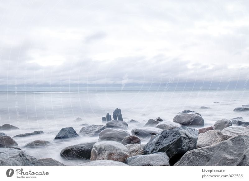 Baltic coast Beach Ocean Environment Nature Elements Water Sky Clouds Autumn Wind Waves Coast Baltic Sea Stone Sand Wood Fresh Cold Wild Blue Gray