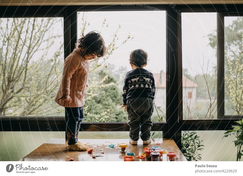 Brother and sister playing at home Brothers and sisters Together togetherness Family & Relations 1 - 3 years Caucasian Boy (child) Girl Child Infancy Toddler