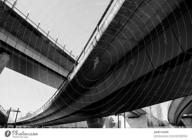 Urban motorway criss-cross Bridge Cloudless sky Bridge construction Architecture Traffic infrastructure Contrast Manmade structures Highway