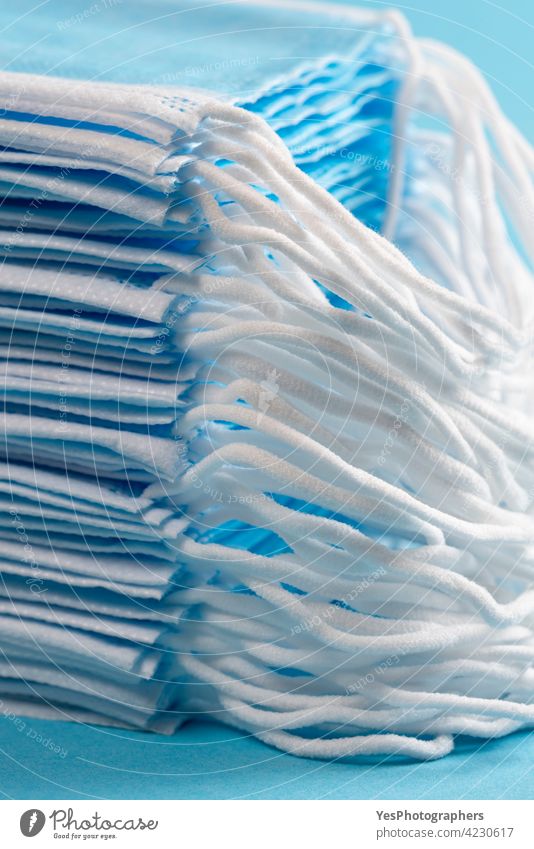 Pile of medical mask close-up. Protective masks supply. background blue care cdc clean closeup collection color corona coronavirus covid19 doctor epidemic