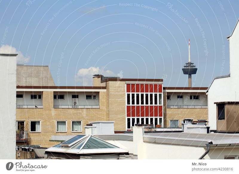 above the roofs Cologne Town Sky Skyline Television tower Manmade structures Architecture Landmark Building Perspective North Rhine-Westphalia Downtown