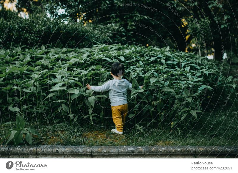 Rear view child playing in the park Child 1 - 3 years Caucasian childhood Childhood memory Day Happiness Joy Playing Toddler Human being Lifestyle Colour photo