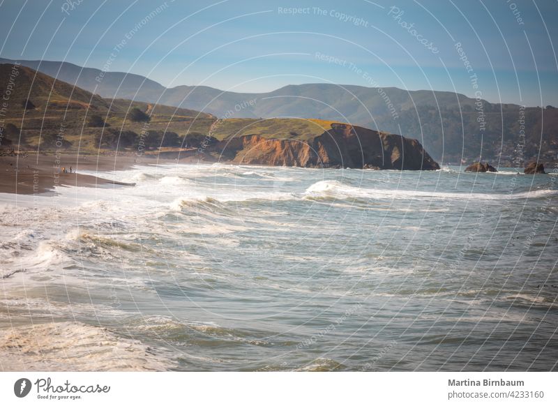 Pacifica beach and coastline in California america bay bay area beautiful blue california cloudy county destination fog grey landscape mist mori point nature