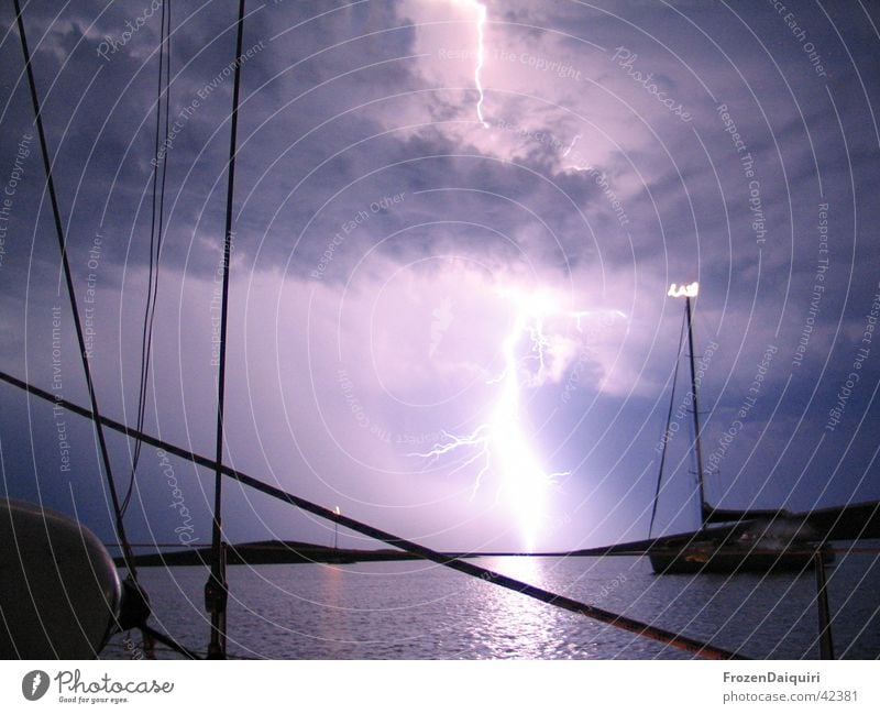 Flashing Sea #1 Ocean Clouds Long exposure Lightning Visual spectacle Croatia Sky Thunder and lightning Sailing holiday sea thunderstorm flash time exposure